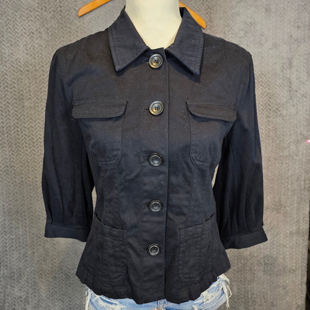 INC International Concepts‎ Womens Black Utility Jacket 3/4 Sleeve Size M Cotton